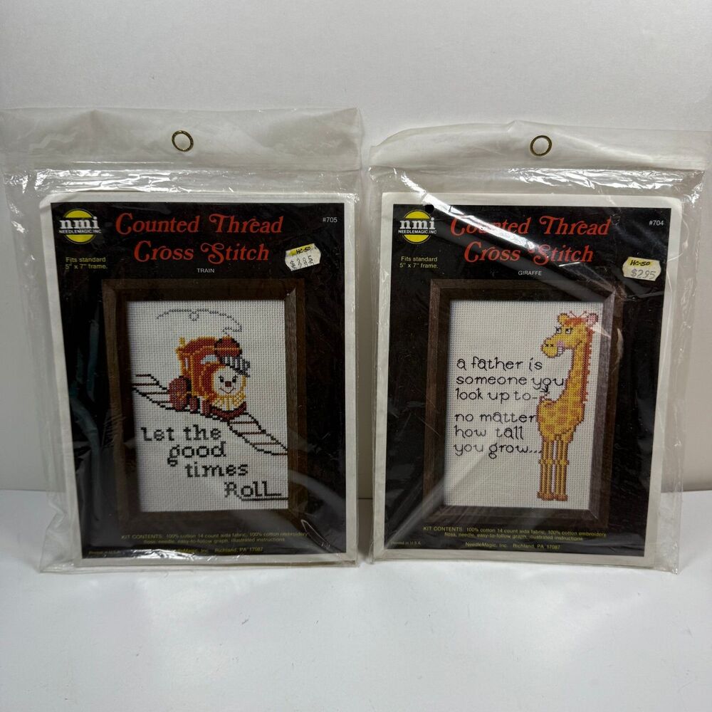 Lot of 2 Needlemagic NMI Counted Thread Cross Stitch Kit Giraffe Train 5x7 USA